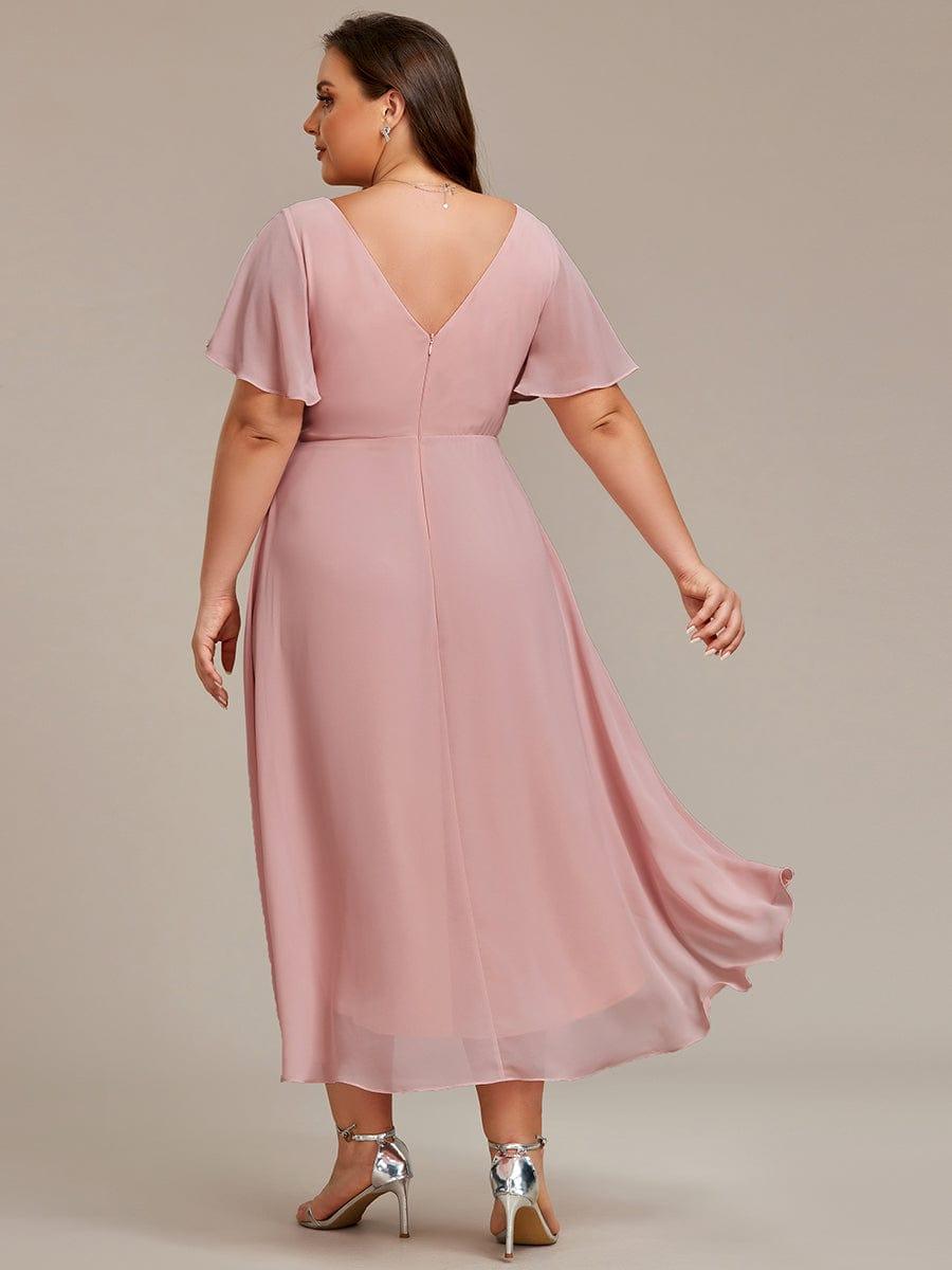 Chic V Neck High-Low Evening Dress #color_Dusty Rose