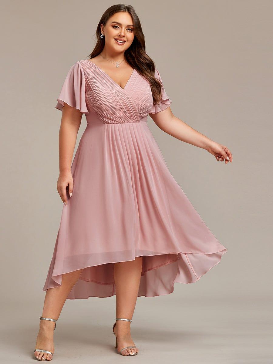 Chic V Neck High-Low Evening Dress #color_Dusty Rose