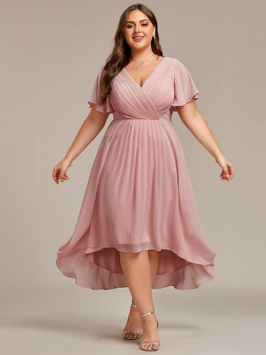 Chic V Neck High-Low Evening Dress #color_Dusty Rose