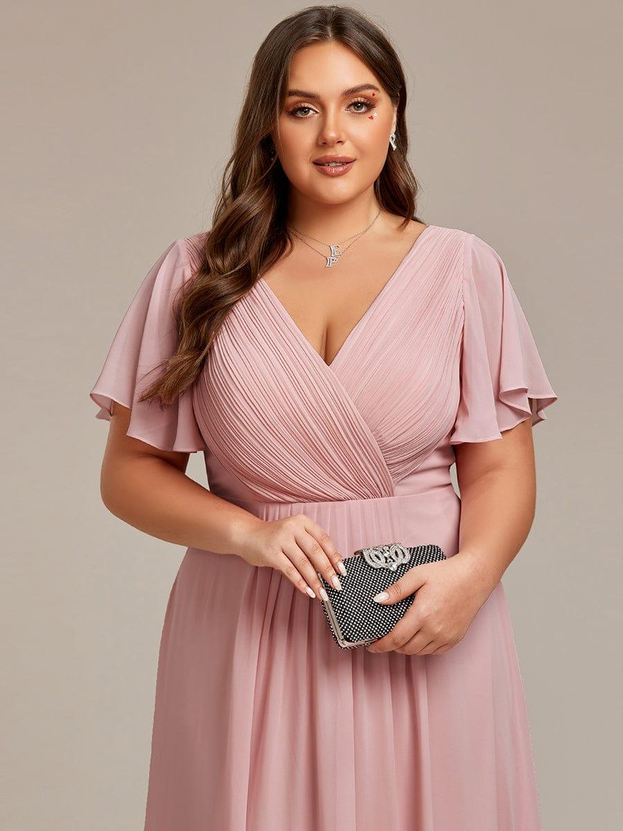 Chic V Neck High-Low Evening Dress #color_Dusty Rose
