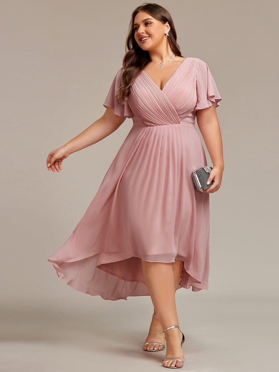 Chic V Neck High-Low Evening Dress #color_Dusty Rose