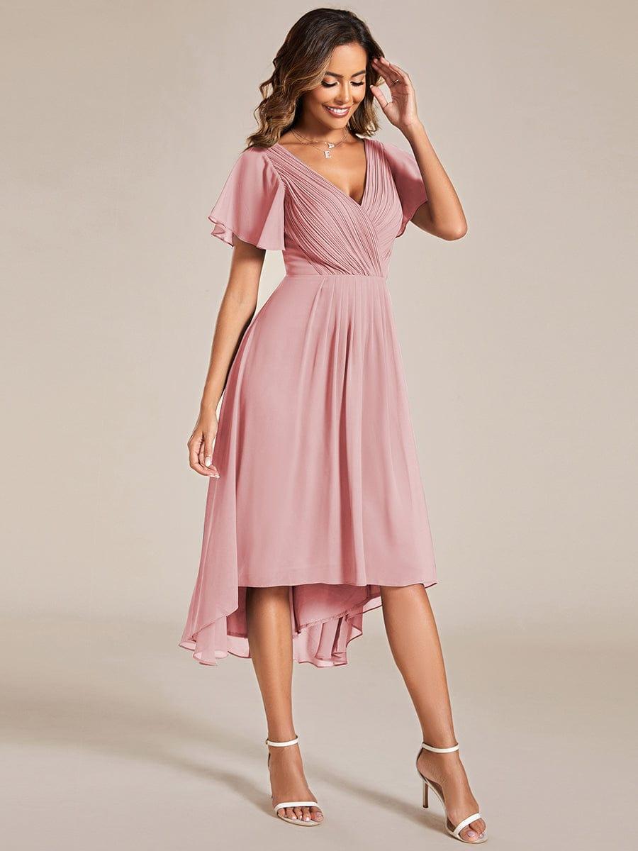 Chic V Neck High-Low Evening Dress #color_Dusty Rose