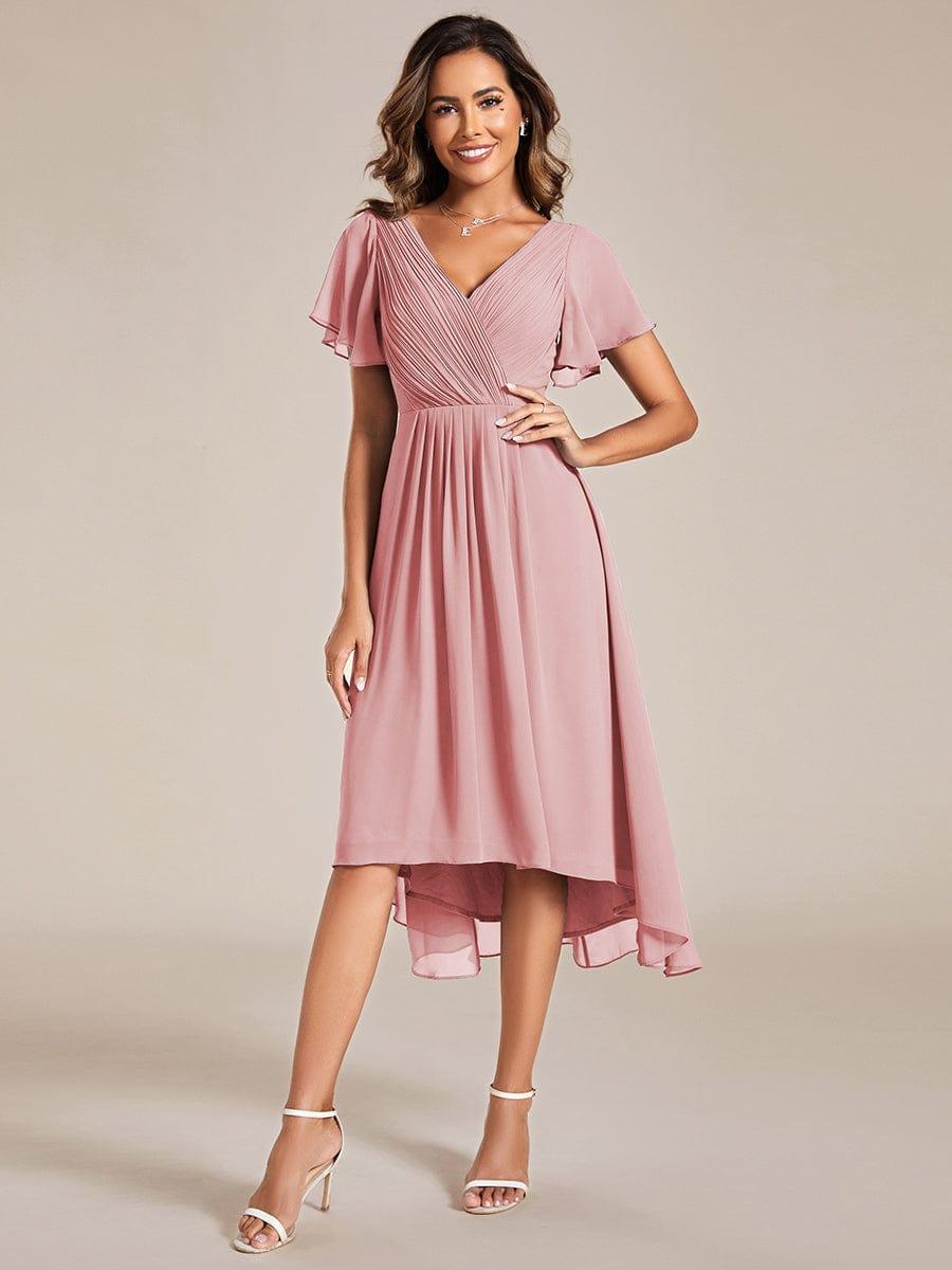 Chic V Neck High-Low Evening Dress #color_Dusty Rose