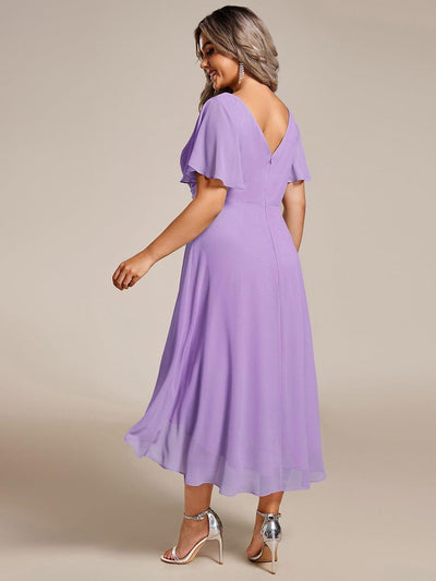 Plus Size V-Neck High-Low Chiffon Wedding Guest Dress #color_Lavender