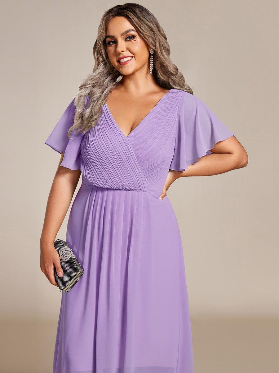 Chic V Neck High-Low Evening Dress #color_Lavender
