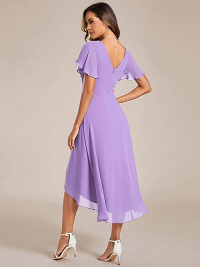 Chic V Neck High-Low Evening Dress #color_Lavender