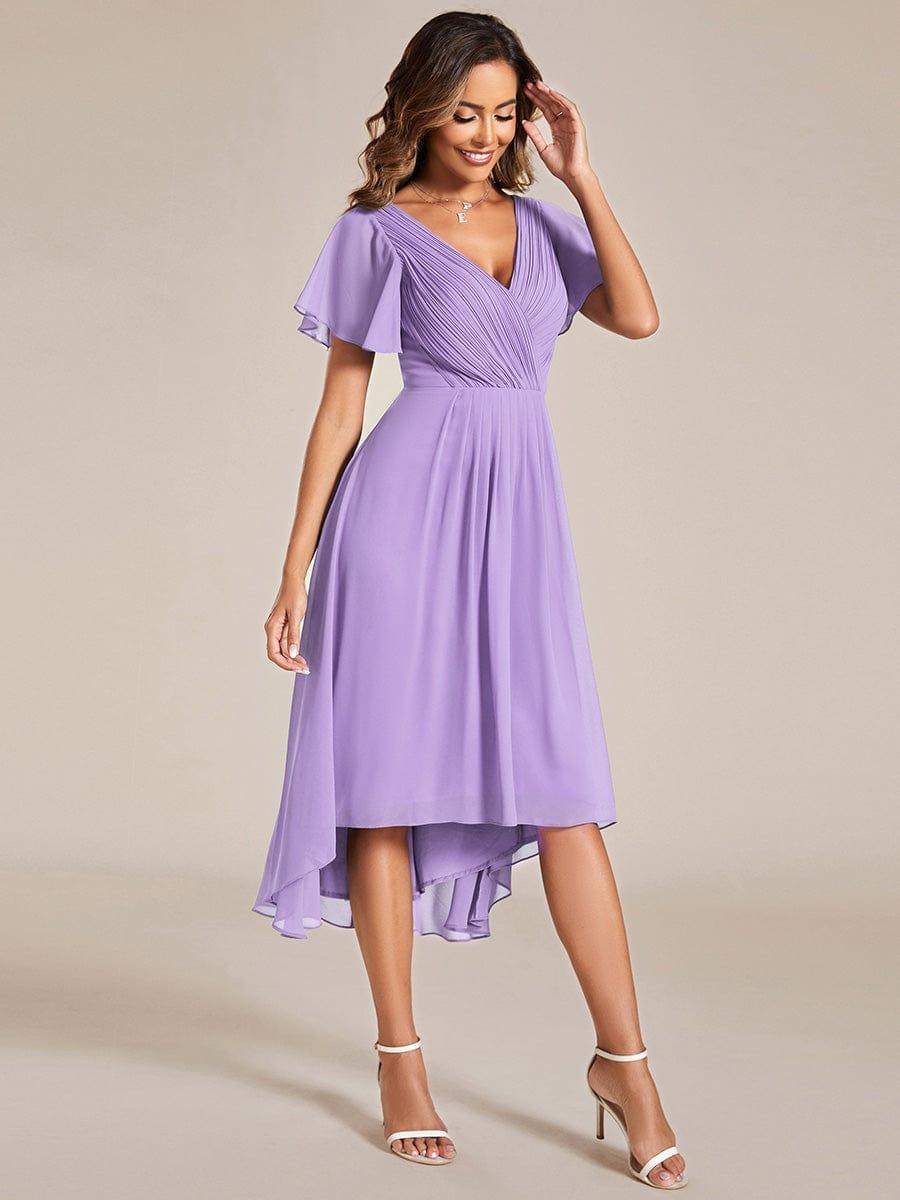 Chic V Neck High-Low Evening Dress #color_Lavender
