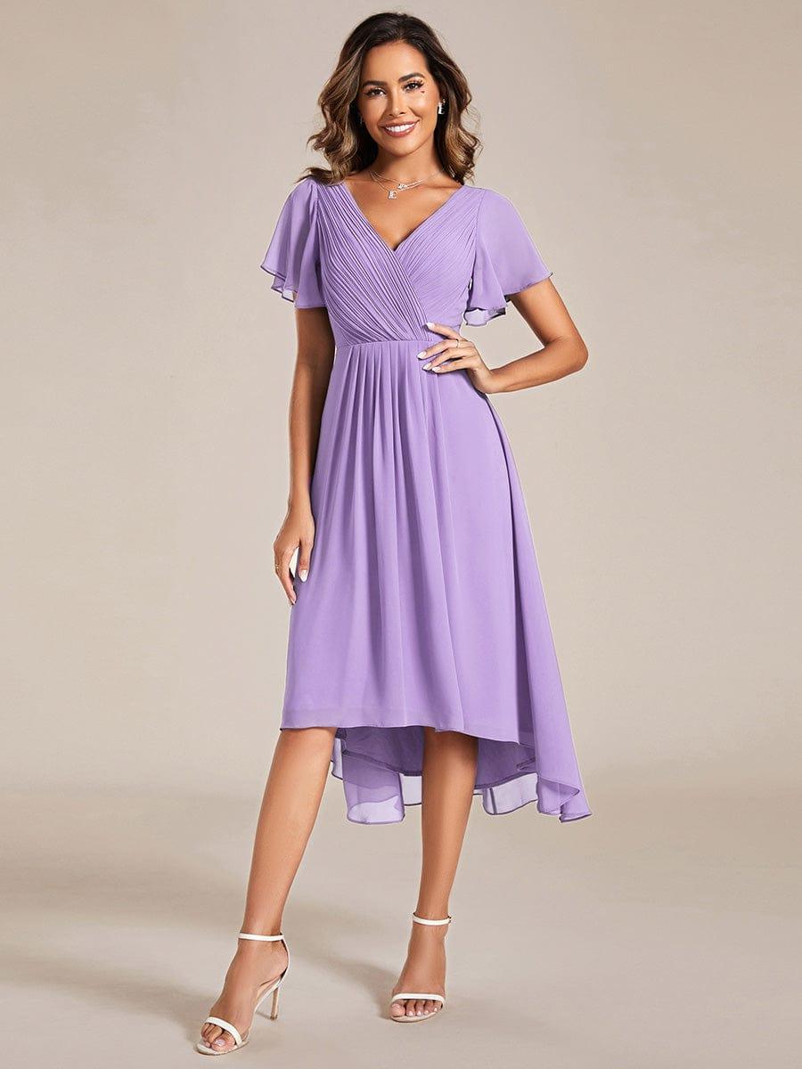 Chic V Neck High-Low Evening Dress #color_Lavender