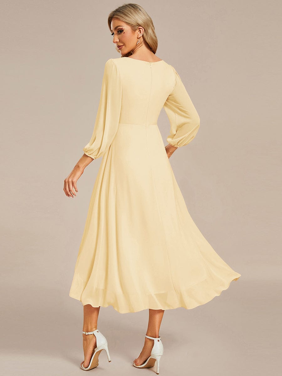 Chiffon Long Sleeve V-Neck High Low Wedding Guest Dress #color_Yellow