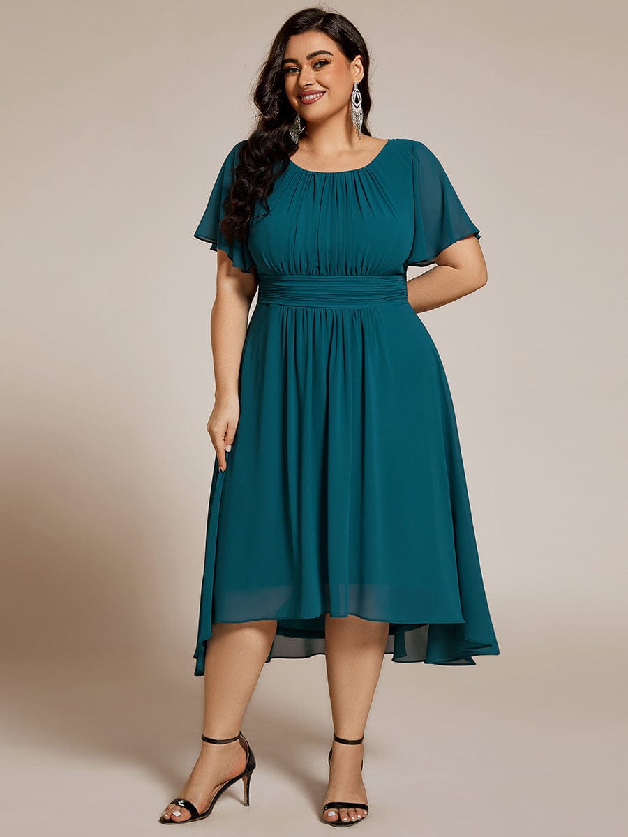 ever EDEN|Flowy Chiffon Round Neckline A-Line Midi Wedding Guest Dress #color_Teal