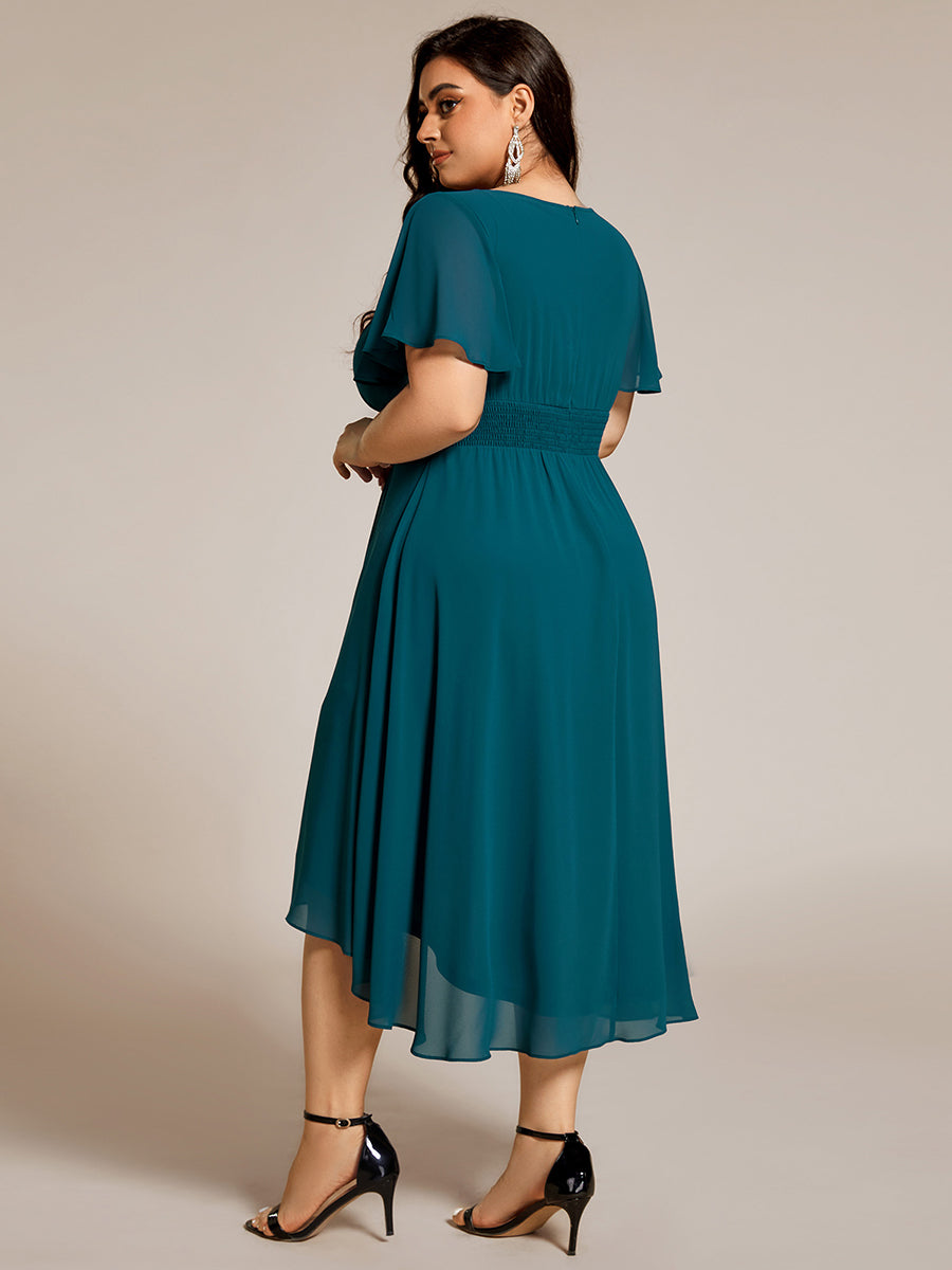 ever EDEN|Flowy Chiffon Round Neckline A-Line Midi Wedding Guest Dress #color_Teal
