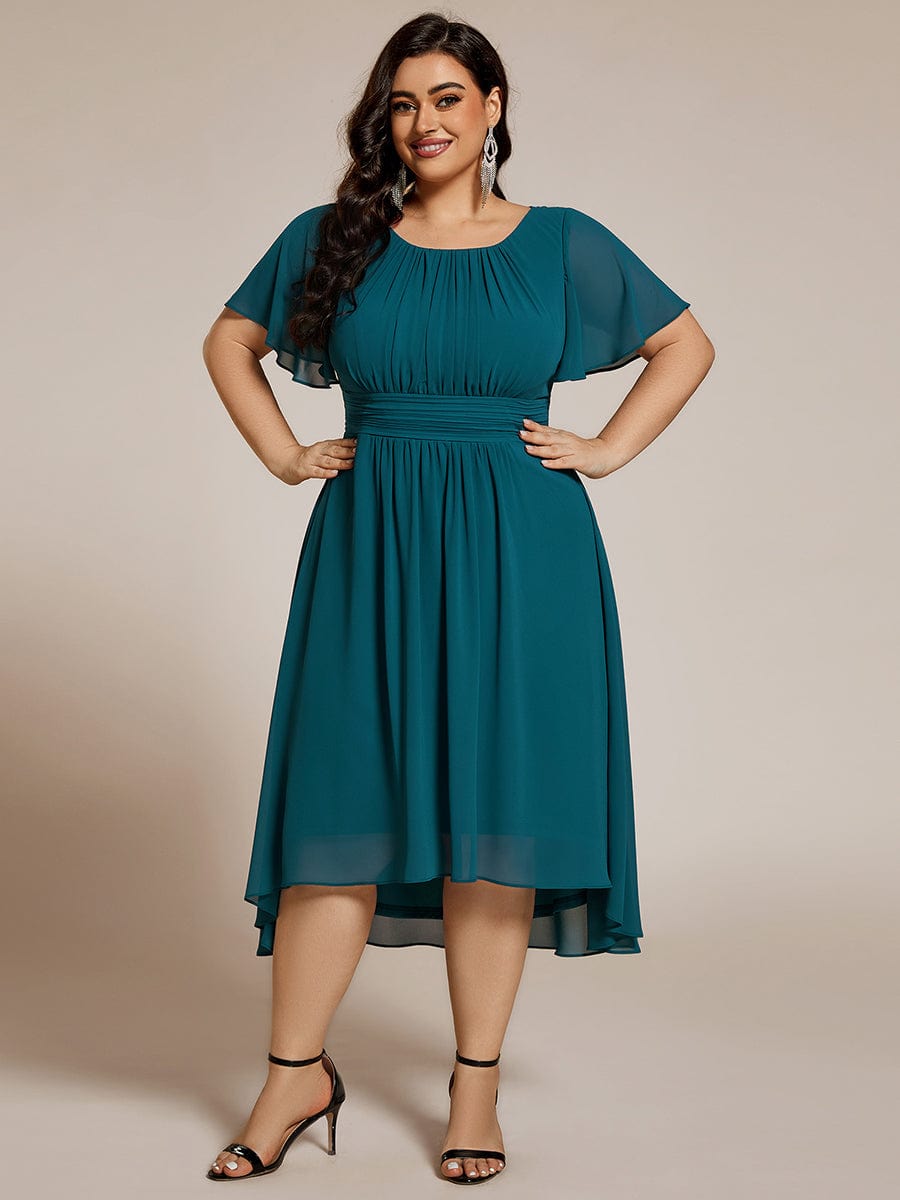 ever EDEN|Flowy Chiffon Round Neckline A-Line Midi Wedding Guest Dress #color_Teal