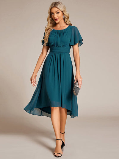 ever EDEN|Flowy Chiffon Round Neckline A-Line Midi Wedding Guest Dress #color_Teal