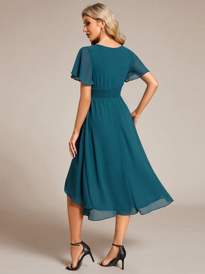 ever EDEN|Flowy Chiffon Round Neckline A-Line Midi Wedding Guest Dress #color_Teal