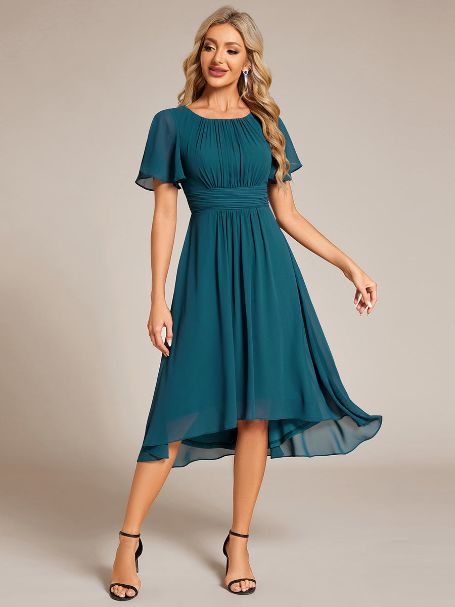 ever EDEN|Flowy Chiffon Round Neckline A-Line Midi Wedding Guest Dress #color_Teal