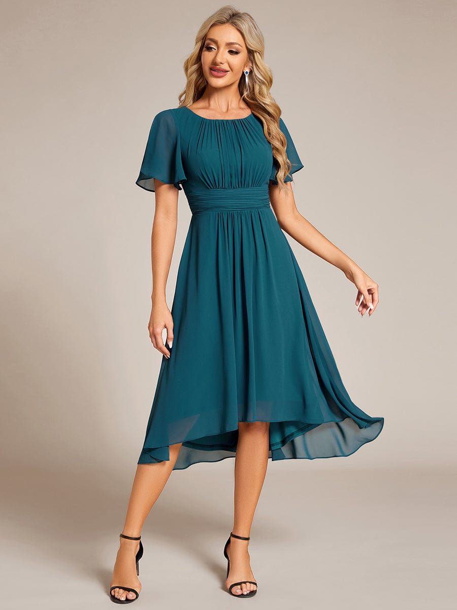 ever EDEN|Flowy Chiffon Round Neckline A-Line Midi Wedding Guest Dress #color_Teal