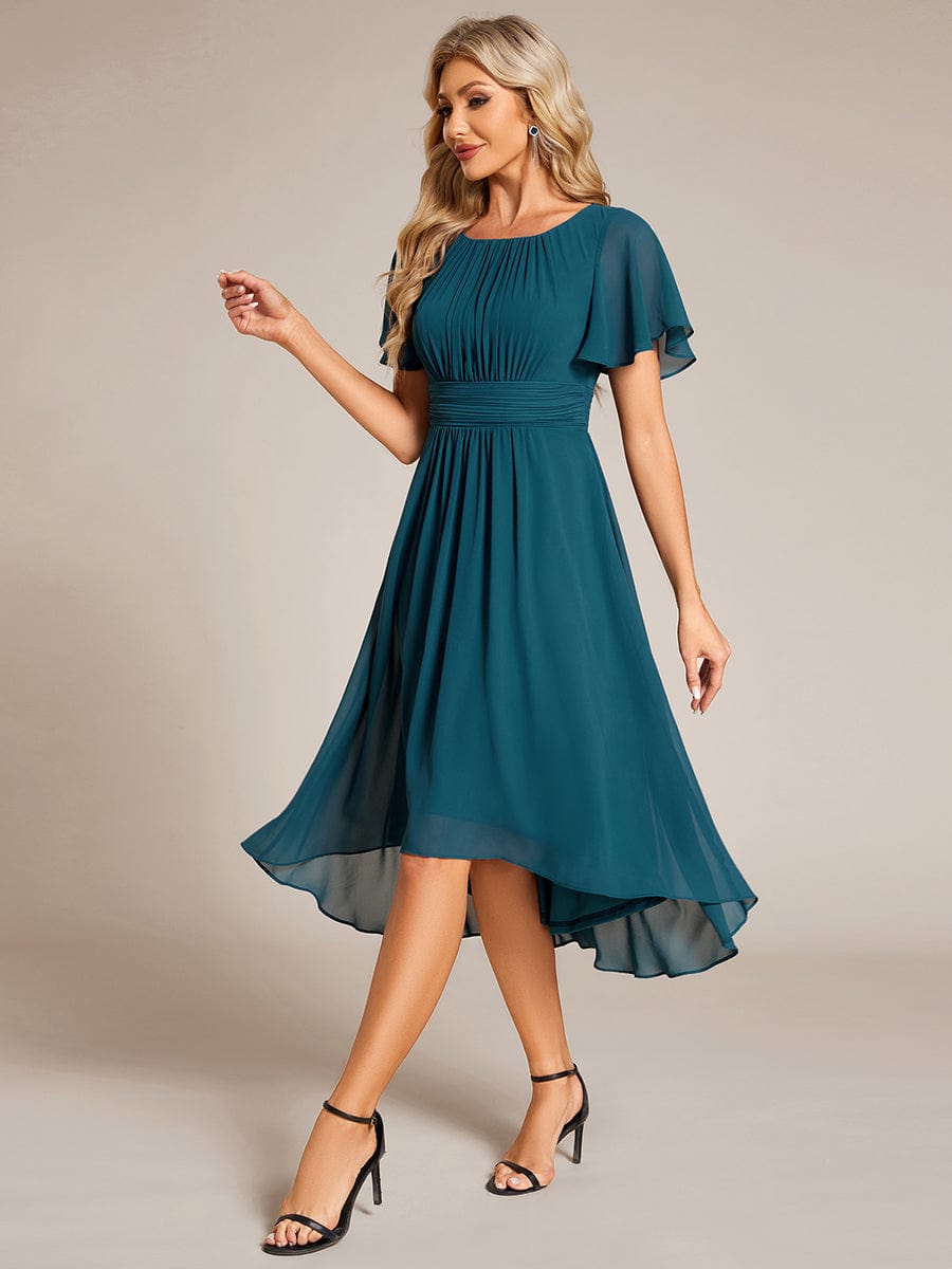 ever EDEN|Flowy Chiffon Round Neckline A-Line Midi Wedding Guest Dress #color_Teal