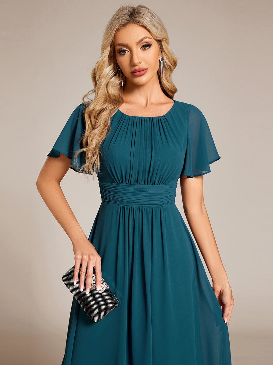 ever EDEN|Flowy Chiffon Round Neckline A-Line Midi Wedding Guest Dress #color_Teal
