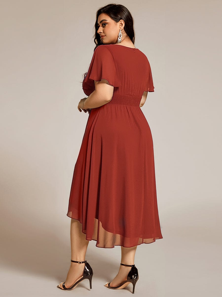 ever EDEN|Flowy Chiffon Round Neckline A-Line Midi Wedding Guest Dress #color_Vermilion
