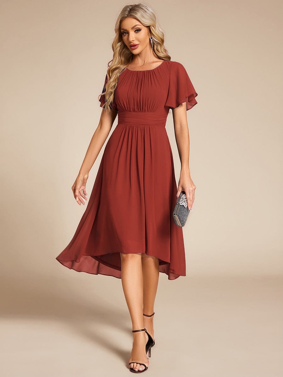 ever EDEN|Flowy Chiffon Round Neckline A-Line Midi Wedding Guest Dress #color_Vermilion