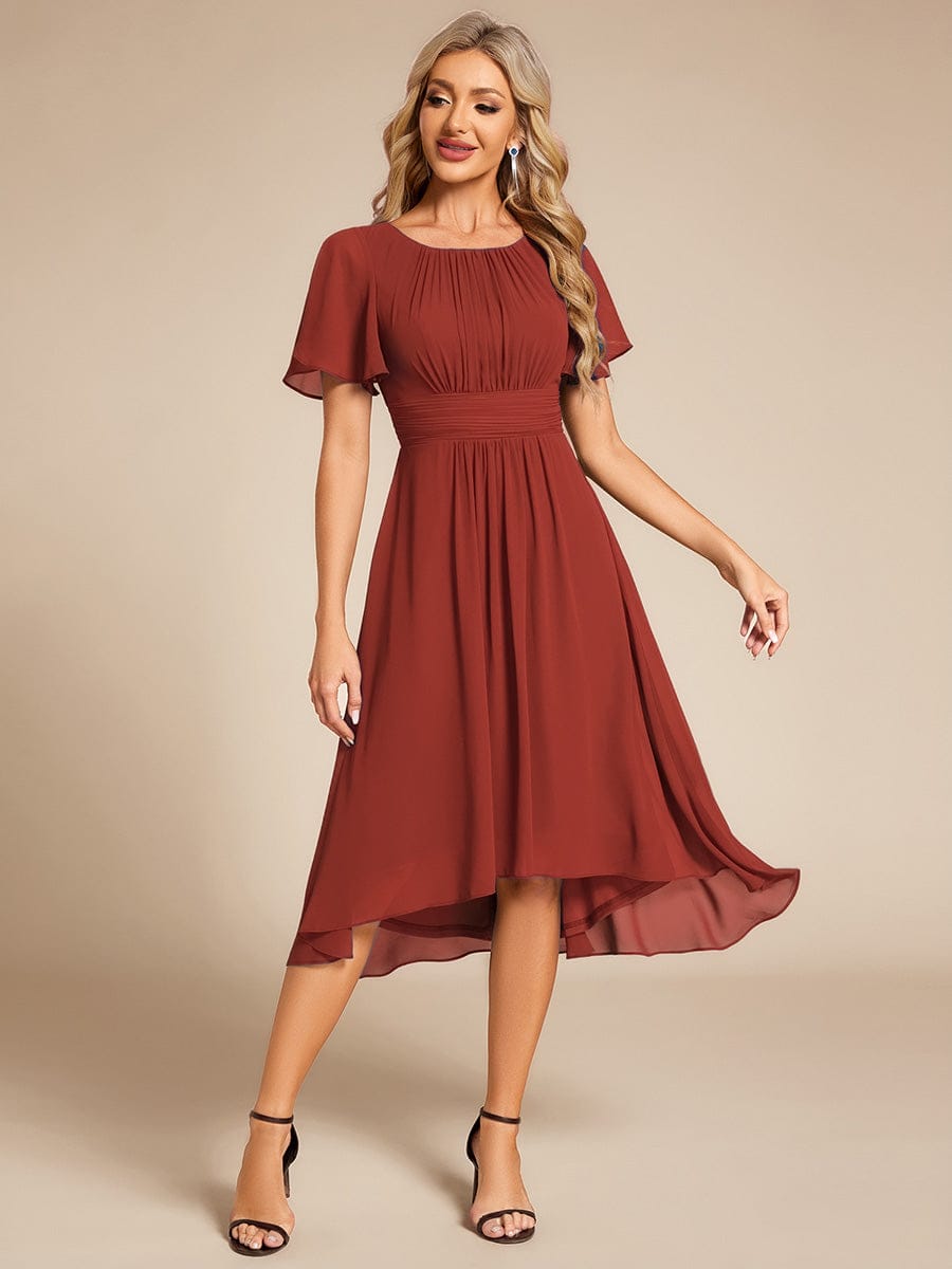 ever EDEN|Flowy Chiffon Round Neckline A-Line Midi Wedding Guest Dress #color_Vermilion
