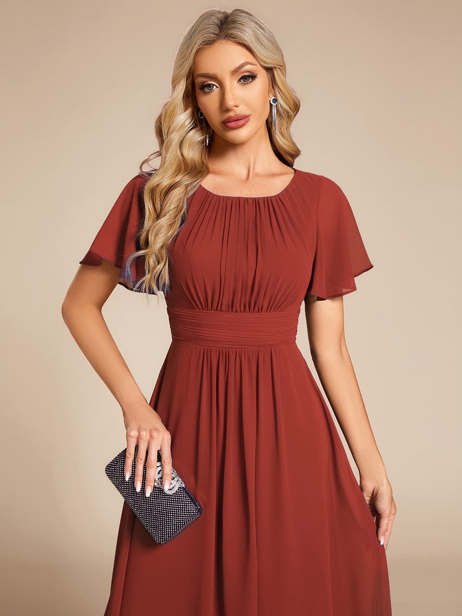 ever EDEN|Flowy Chiffon Round Neckline A-Line Midi Wedding Guest Dress #color_Vermilion
