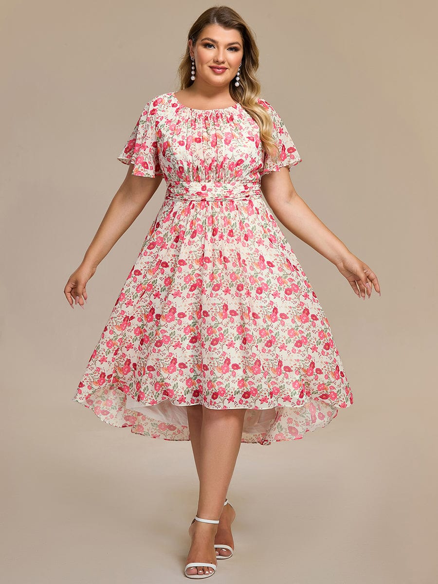 ever EDEN|Flowy Chiffon Round Neckline A-Line Midi Wedding Guest Dress #color_White Red
