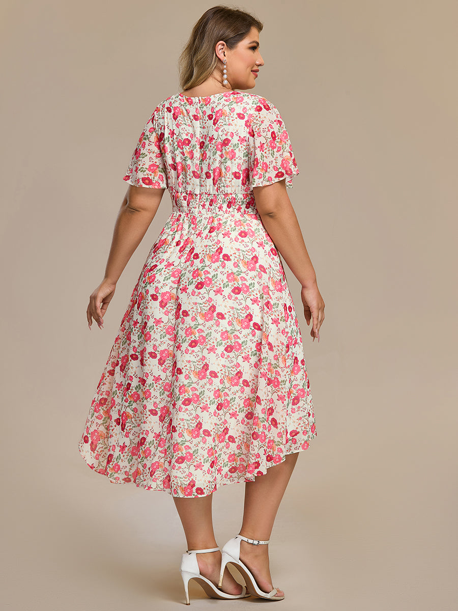 ever EDEN|Flowy Chiffon Round Neckline A-Line Midi Wedding Guest Dress #color_White Red