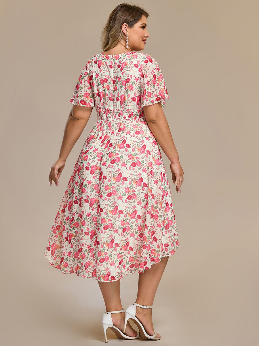 ever EDEN|Flowy Chiffon Round Neckline A-Line Midi Wedding Guest Dress #color_White Red