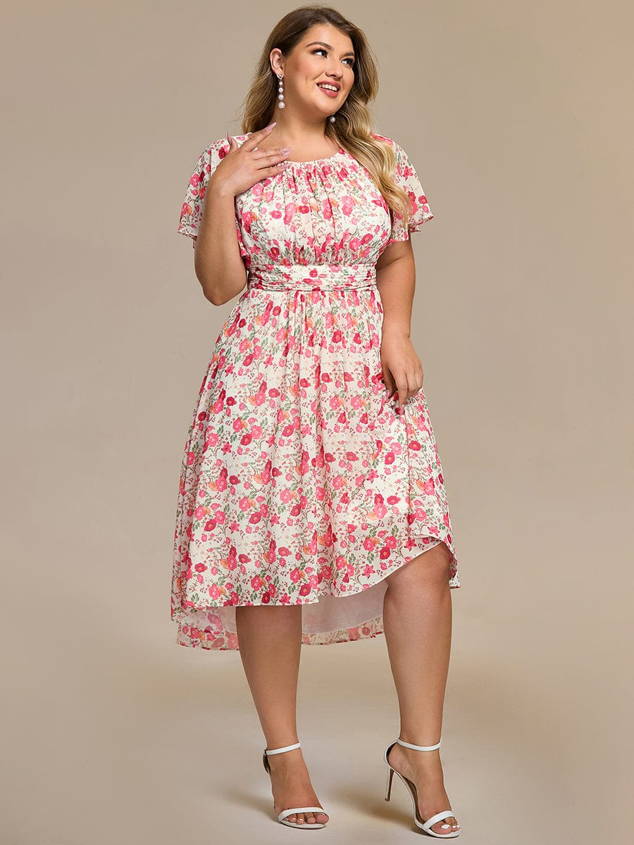 ever EDEN|Flowy Chiffon Round Neckline A-Line Midi Wedding Guest Dress #color_White Red
