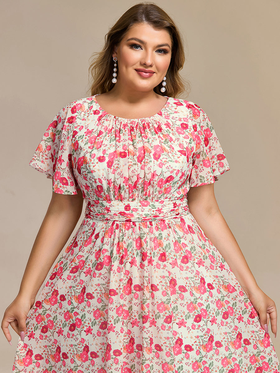 ever EDEN|Flowy Chiffon Round Neckline A-Line Midi Wedding Guest Dress #color_White Red