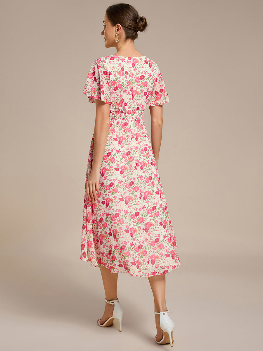 ever EDEN|Flowy Chiffon Round Neckline A-Line Midi Wedding Guest Dress #color_White Red
