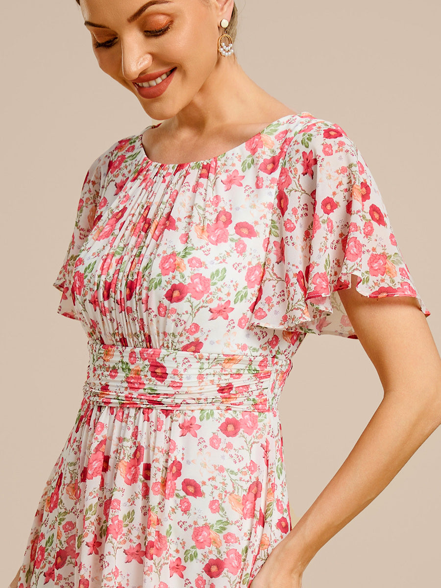 ever EDEN|Flowy Chiffon Round Neckline A-Line Midi Wedding Guest Dress #color_White Red