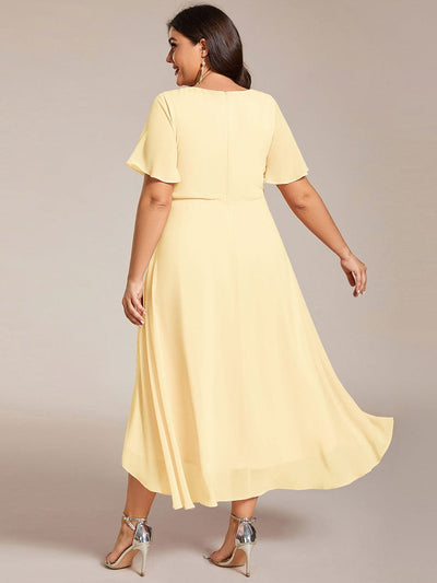 Plus Size Chiffon Short Sleeve High-Low Wedding Guest Dress #color_Yellow