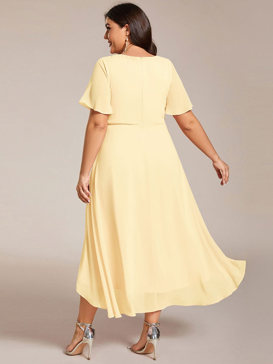 Plus Size Chiffon Short Sleeve High-Low Bridesmaid Dress #color_Yellow