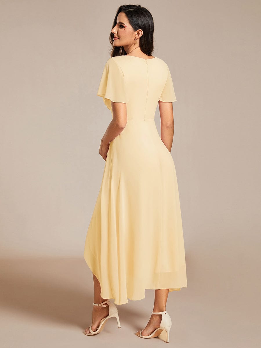 Chiffon Elegance Short Sleeve High-Low Wedding Guest Dress #color_Yellow