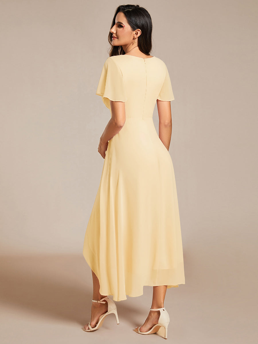 Chiffon Elegance Short Sleeve High-Low Bridesmaid Dress #color_Yellow
