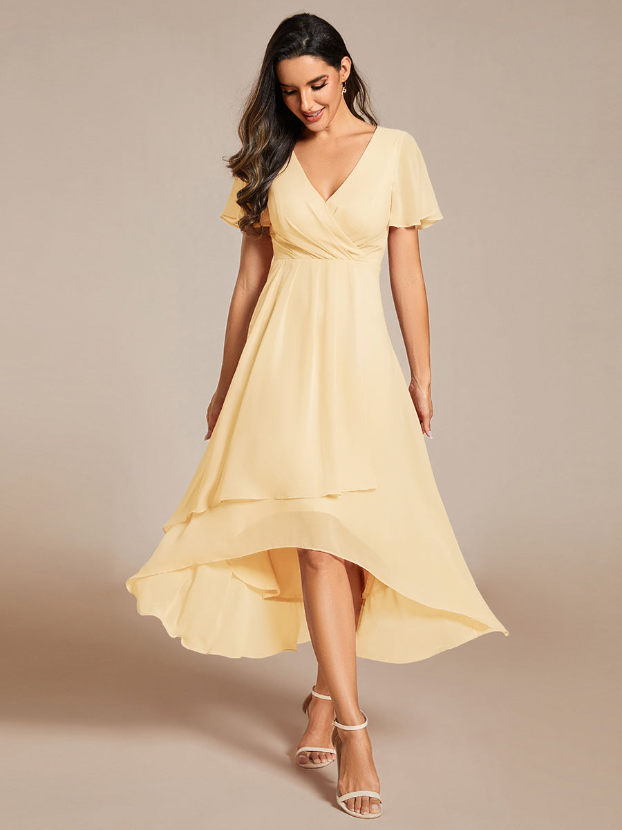 Chiffon Elegance Short Sleeve High-Low Bridesmaid Dress #color_Yellow