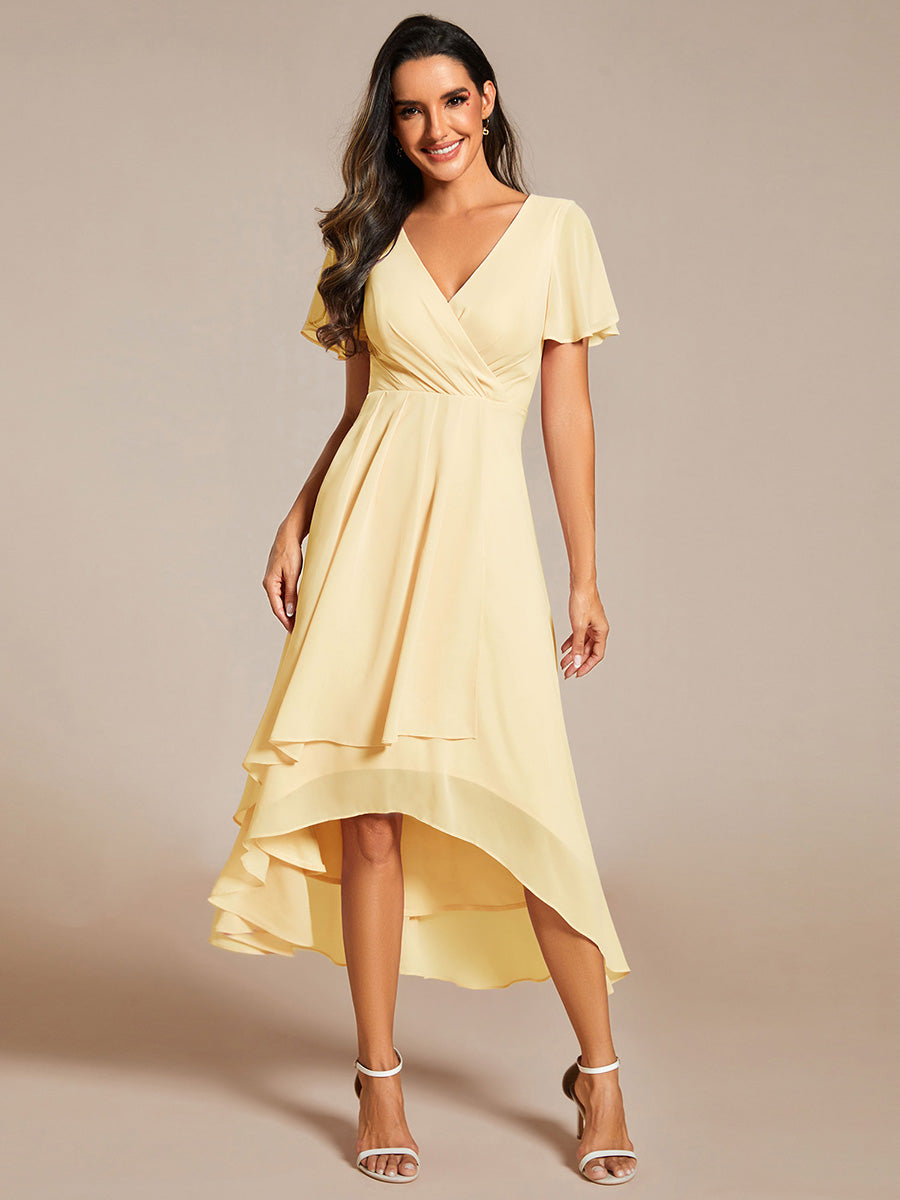 Chiffon Elegance Short Sleeve High-Low Wedding Guest Dress #color_Yellow