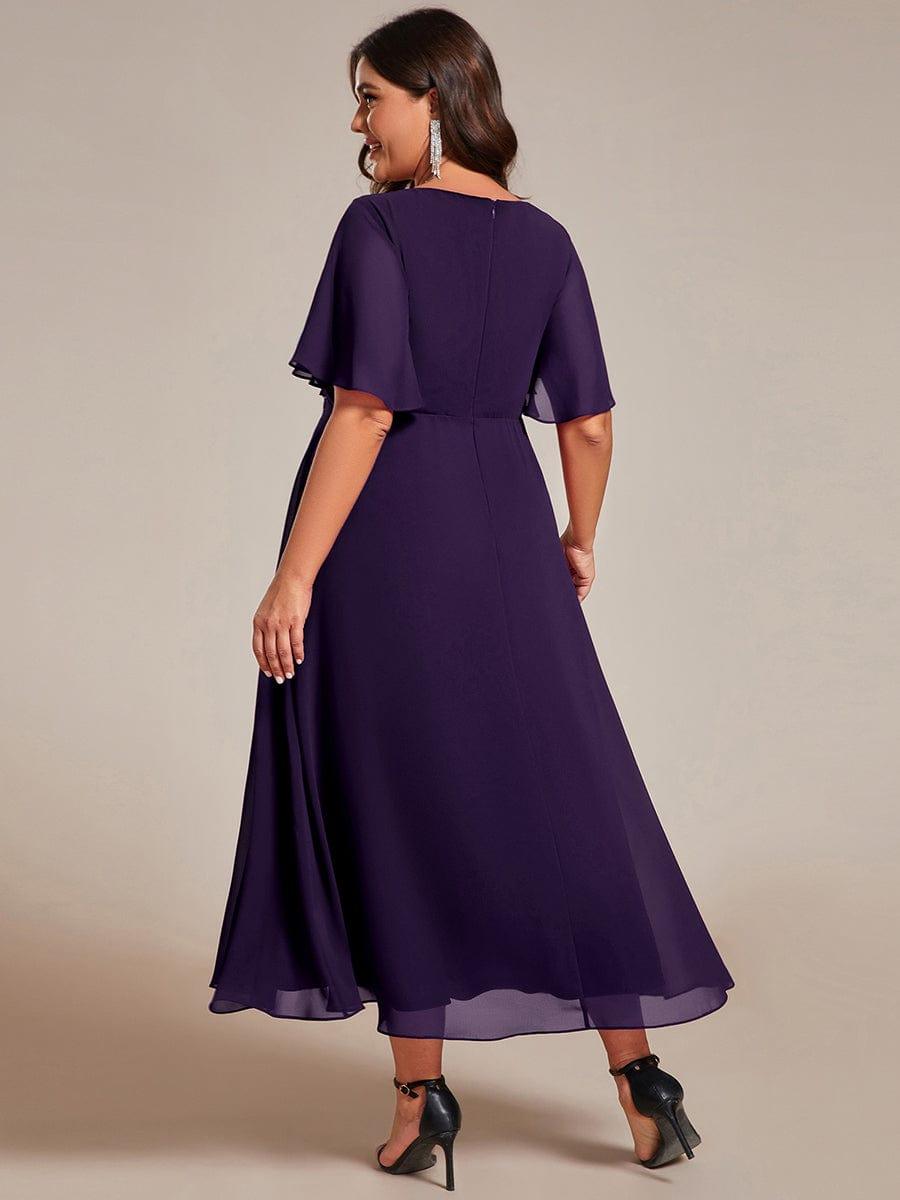 V-Neck Chiffon Evening Dress with Waist Applique #color_Dark Purple
