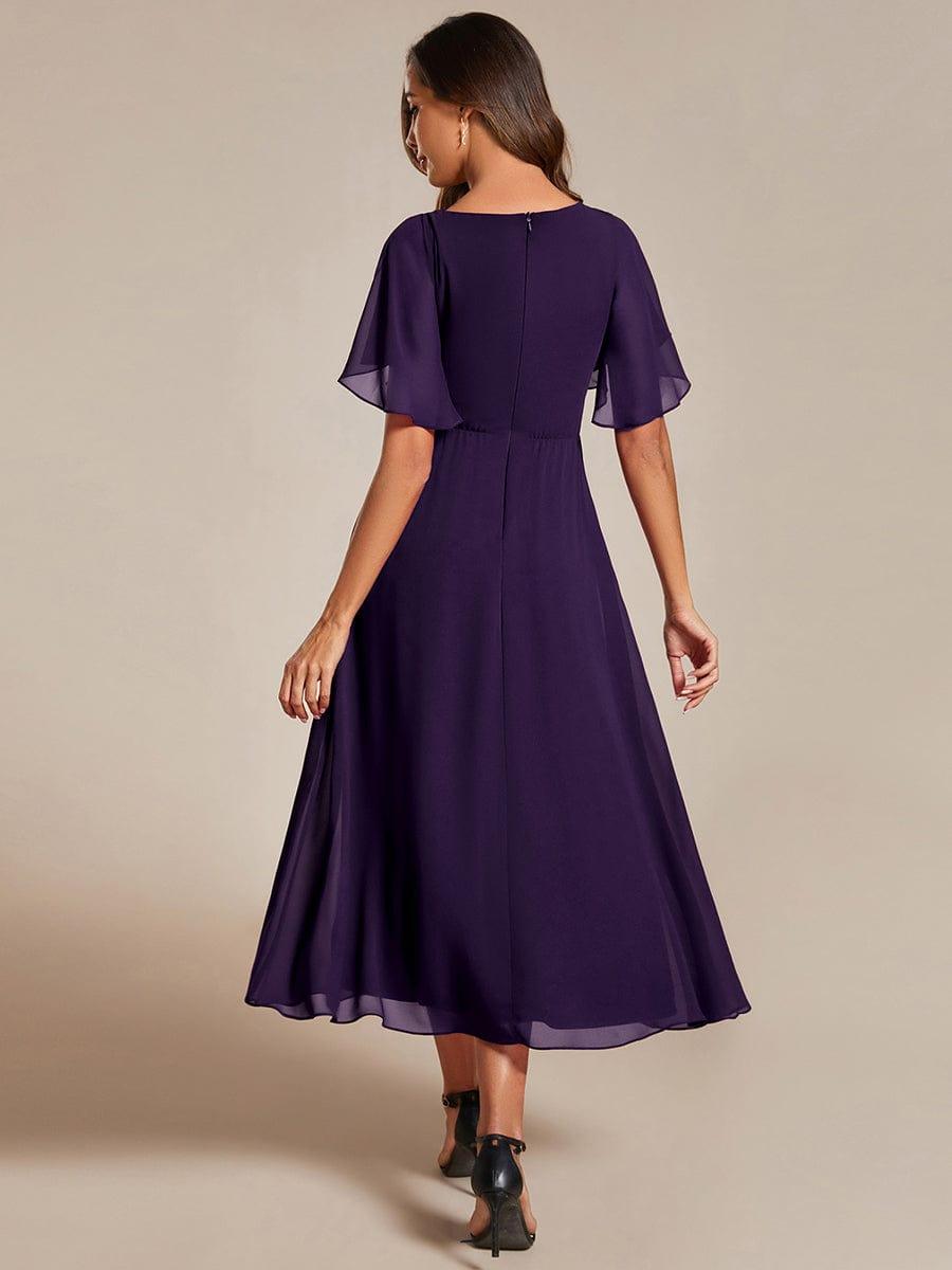 V-Neck Chiffon Evening Dress with Waist Applique #color_Dark Purple