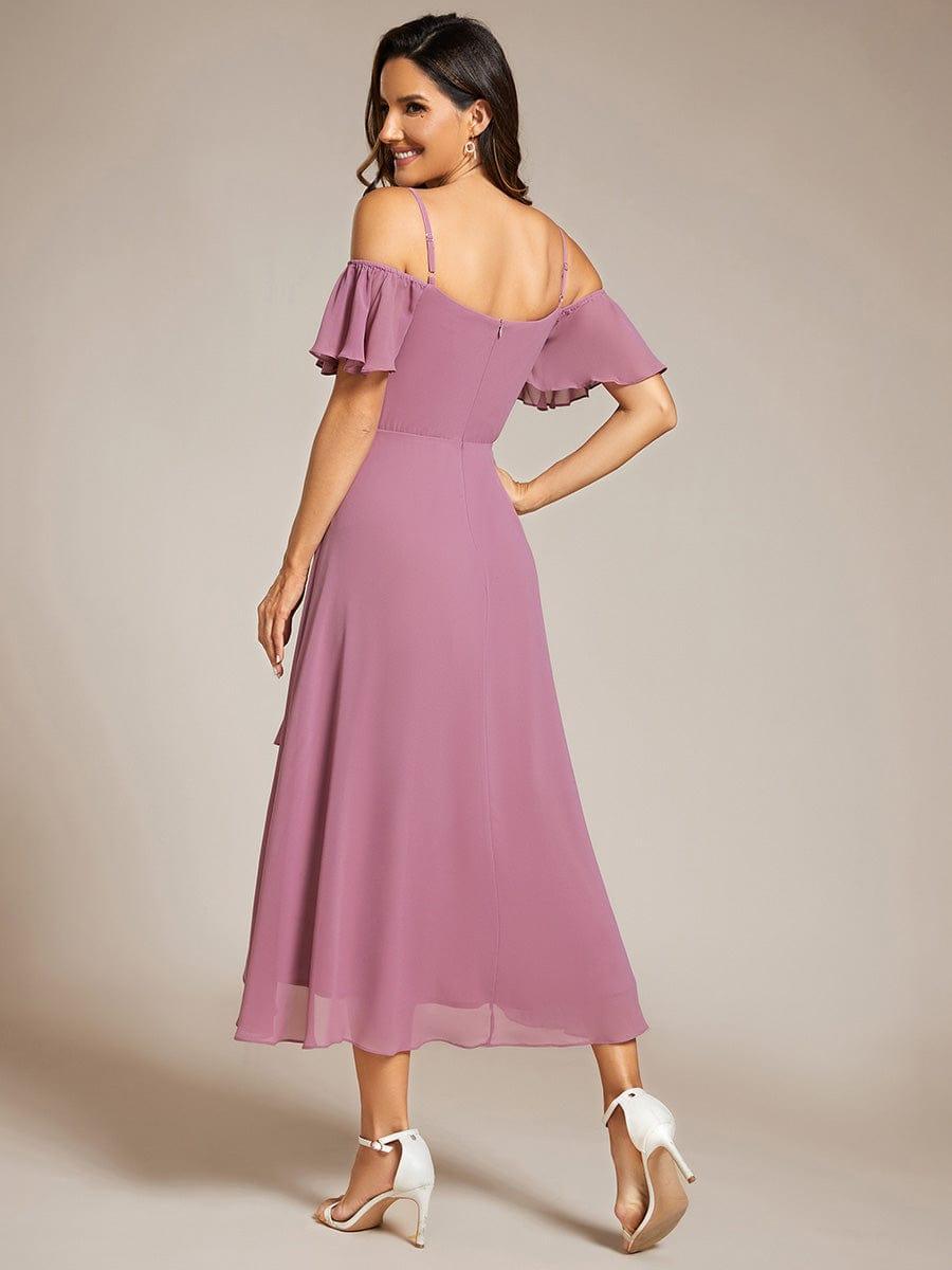 One-Shoulder High-Low Chiffon Bridesmaid Dresses with Short Sleeves #color_Purple Orchid