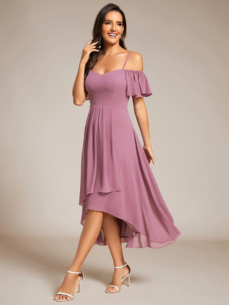 One-Shoulder High-Low Chiffon Bridesmaid Dresses with Short Sleeves #color_Purple Orchid