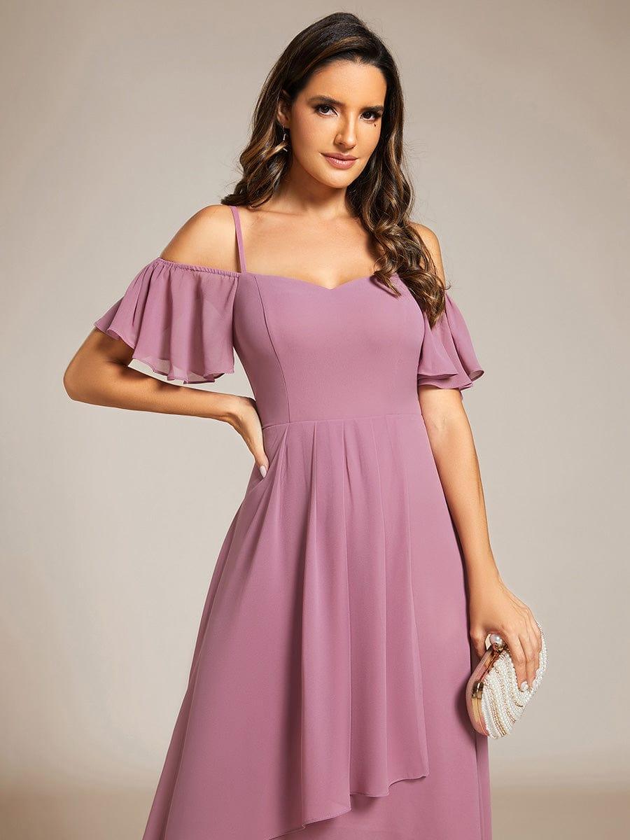 One-Shoulder High-Low Chiffon Bridesmaid Dresses with Short Sleeves #color_Purple Orchid