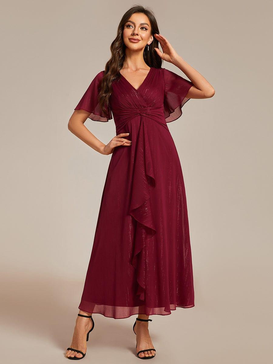 Glitter A-Line Midi Wedding Guest Dress #color_Burgundy