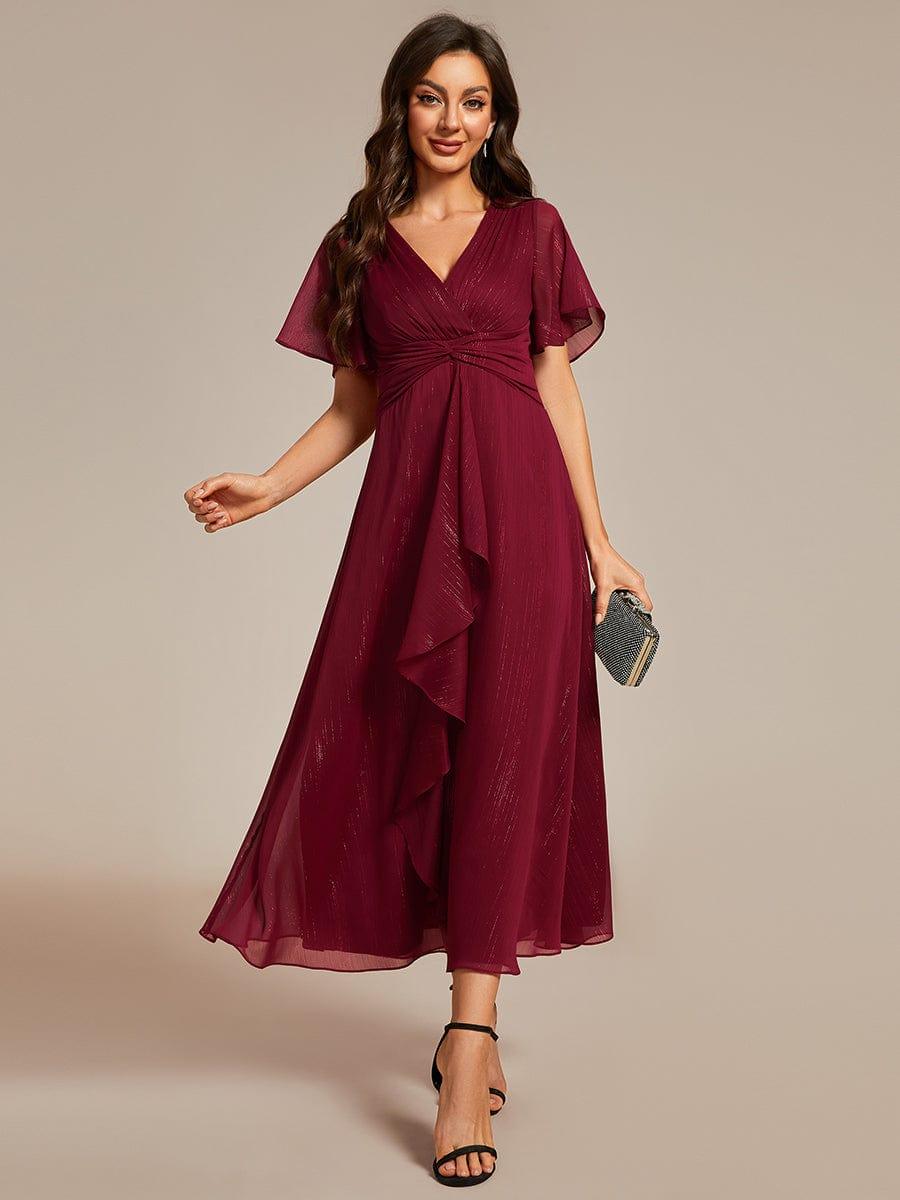 Glitter A-Line Midi Wedding Guest Dress #color_Burgundy