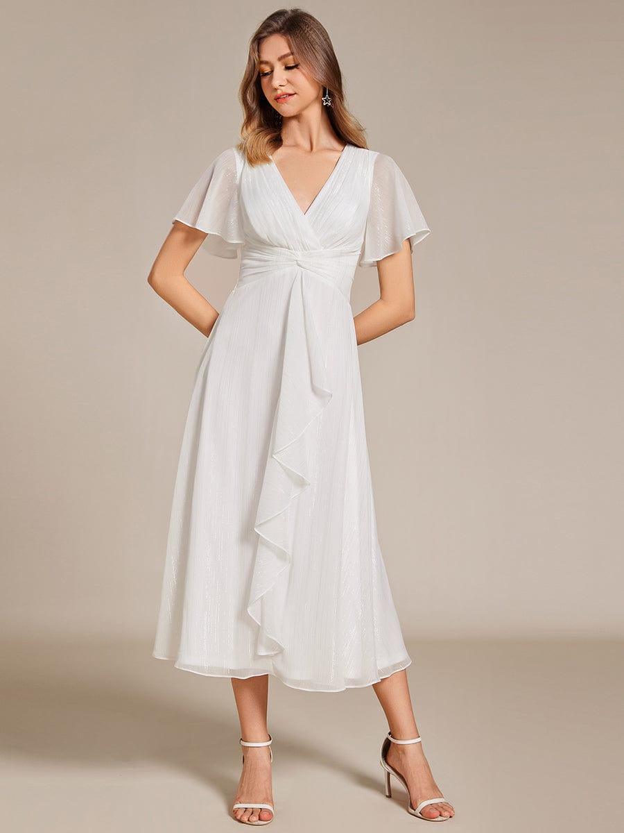 Glitter A-Line Midi Wedding Guest Dress #color_Cream