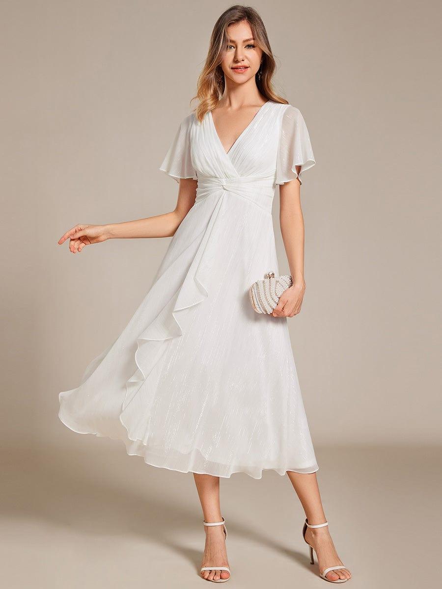 Glitter A-Line Midi Wedding Guest Dress #color_Cream