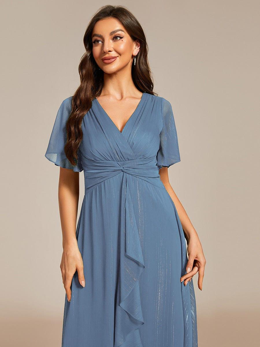 Glitter A-Line Midi Wedding Guest Dress #color_Dusty Blue