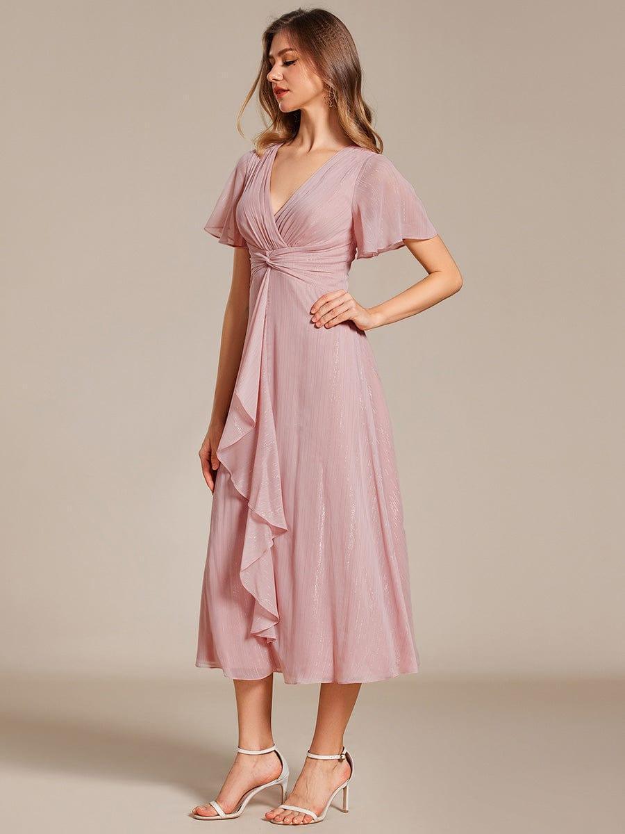 Glitter A-Line Midi Wedding Guest Dress #color_Dusty Rose